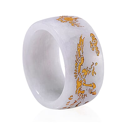 Natural Jade 35.00 ctw Carved Dragon Band Ring (Size 10.0)