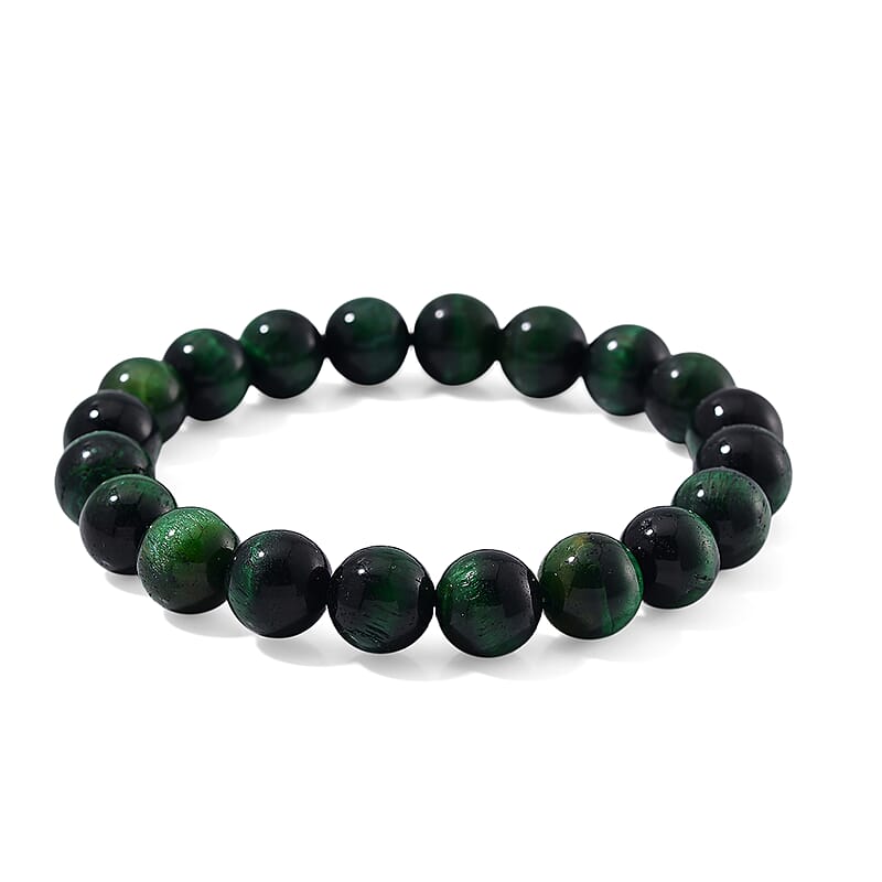 Green Tiger Eye (D) 150.00 ctw Beaded Stertch Bracelet