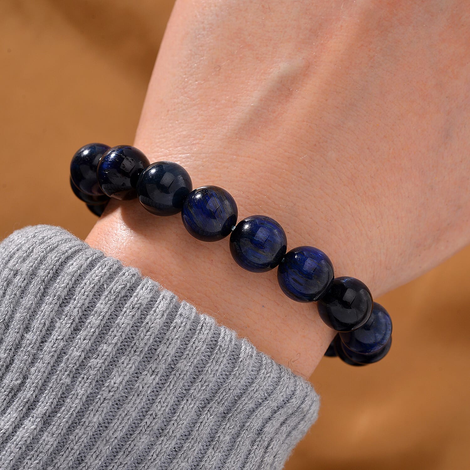 Blue Tiger's Eye (D) 150.00 ctw Beaded Stretch Bracelet