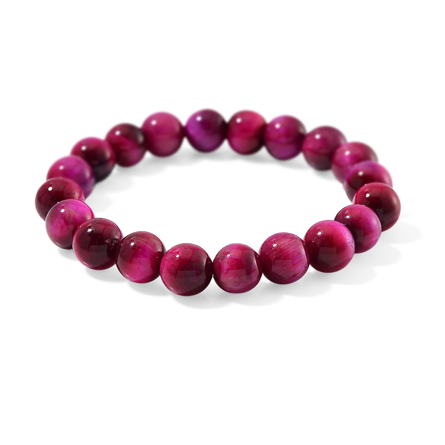 Fuchsia Tiger's Eye (D) 150.00 ctw Beaded Stretch Bracelet