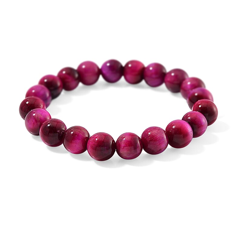 Fuchsia Tiger's Eye (D) 150.00 ctw Beaded Stretch Bracelet