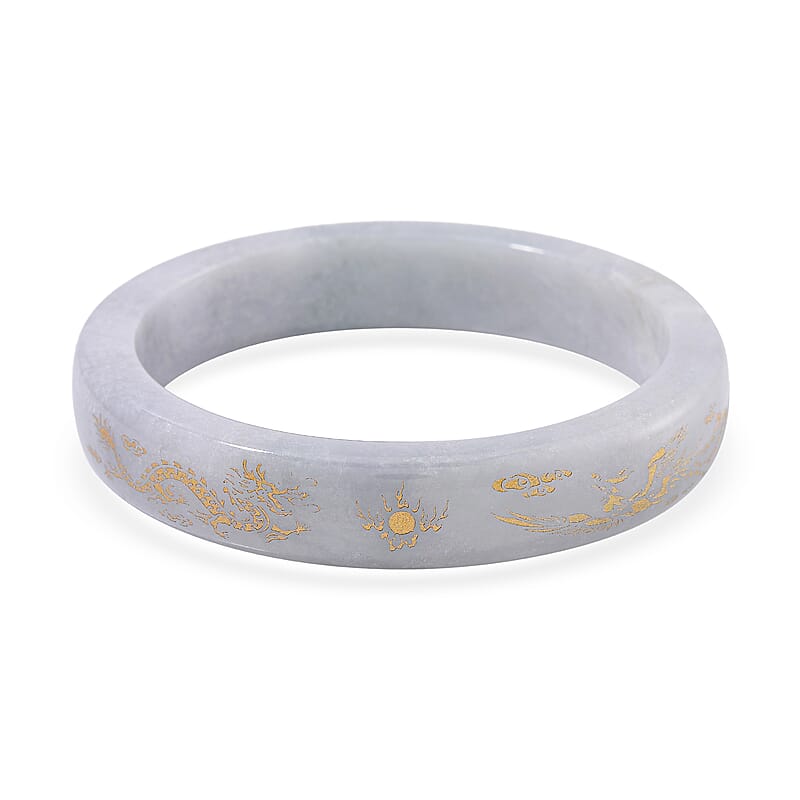 Natural Jade 370.00 ctw Carved Dragon Bangle Bracelet (7.0 In)