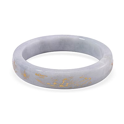 Natural Jade 370.00 ctw Carved Dragon Bangle Bracelet (7.0 In)