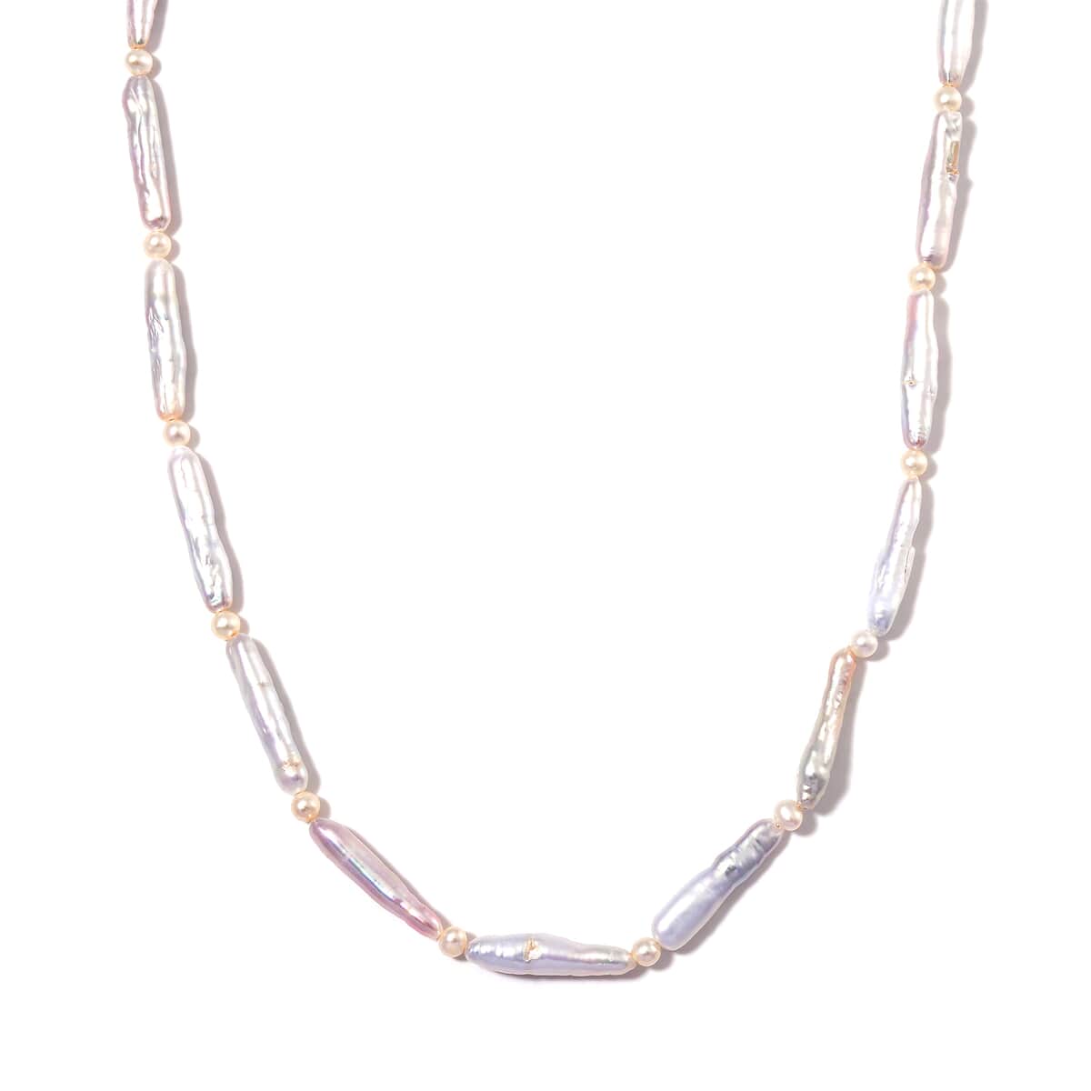 White Keshi Pearl and White Freshwater Pearl Necklace in Stainless Steel 18-20 Inches image number 0