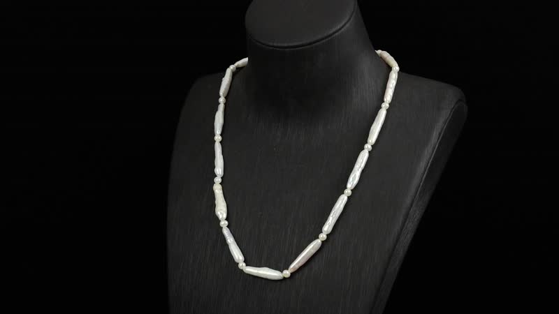 White Keshi Pearl and White Freshwater Pearl Necklace in Stainless Steel 18-20 Inches