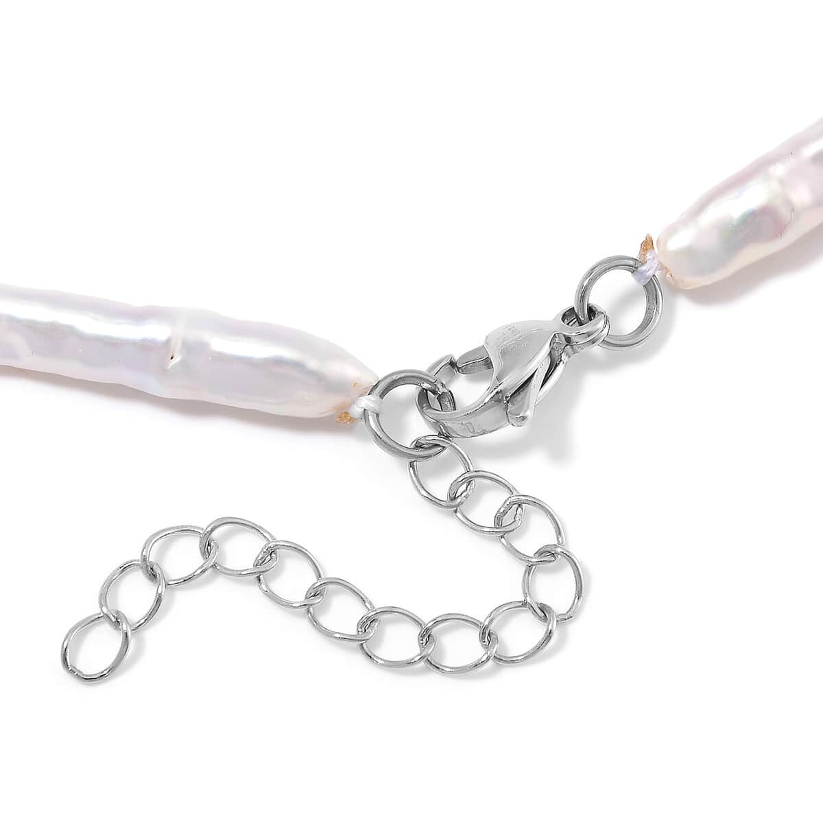 White Keshi Pearl and White Freshwater Pearl Necklace in Stainless Steel 18-20 Inches image number 3