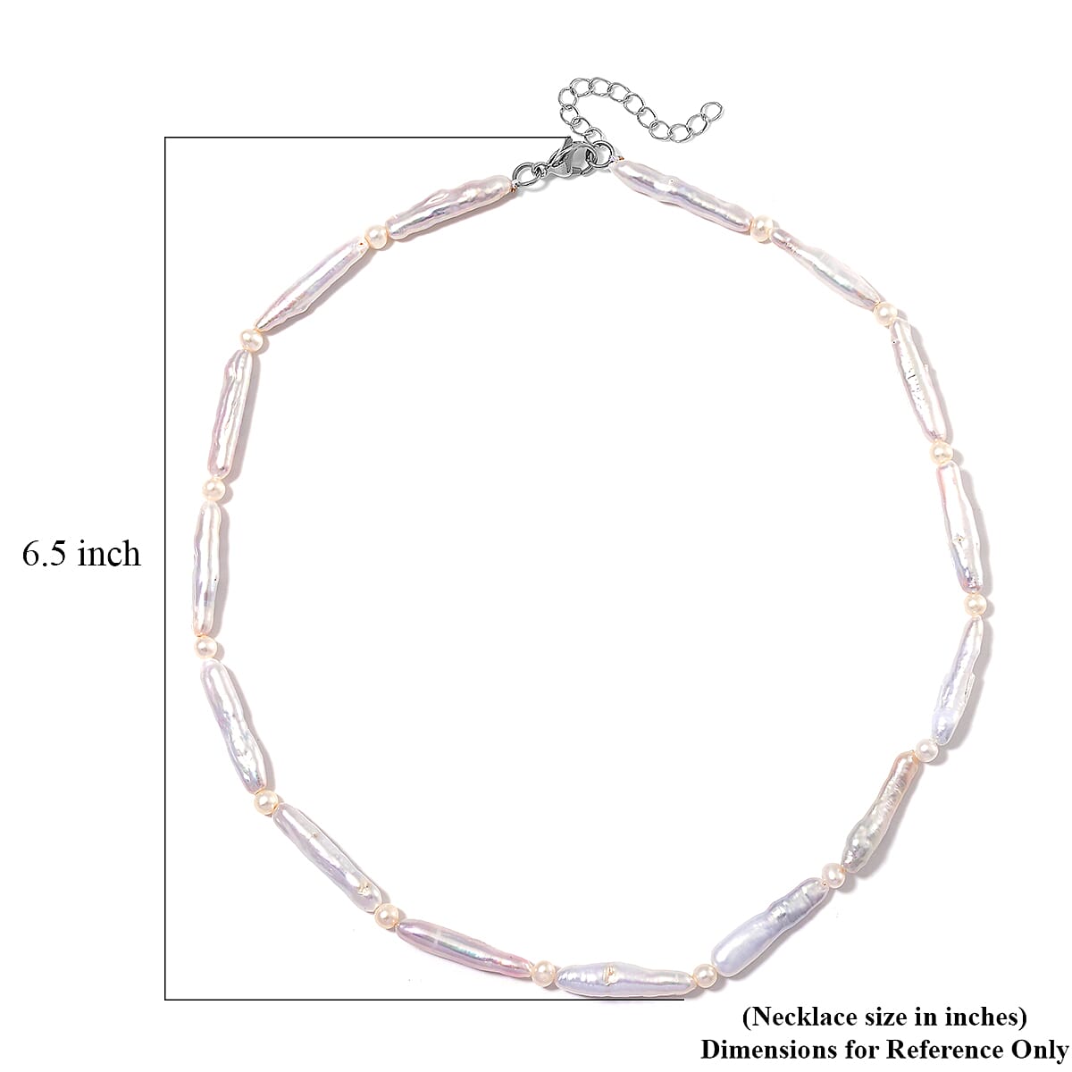 White Keshi Pearl and White Freshwater Pearl Necklace in Stainless Steel 18-20 Inches