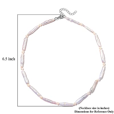 White Keshi Pearl and White Freshwater Pearl Necklace in Stainless Steel 18-20 Inches