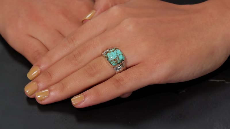 Artisan Crafted Blue Horizon Turquoise Solitaire Ring in Black Oxidized Sterling Silver (Size 10.0) 7.15 ctw