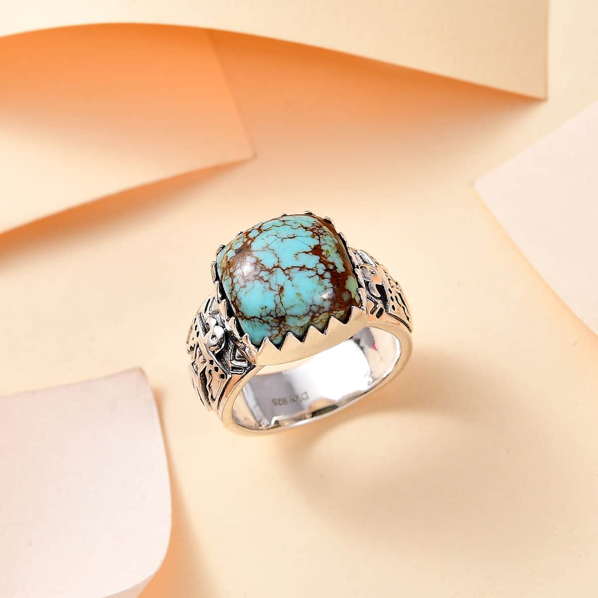 Artisan Crafted Blue Horizon Turquoise Solitaire Ring in Black Oxidized Sterling Silver (Size 10.0) 7.15 ctw image number 1