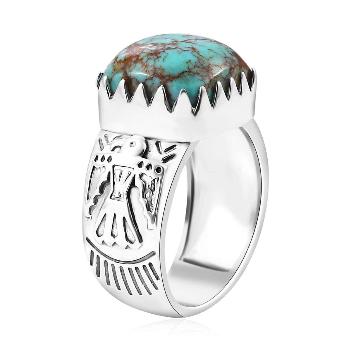 Artisan Crafted Blue Horizon Turquoise Solitaire Ring in Black Oxidized Sterling Silver (Size 10.0) 7.15 ctw image number 3