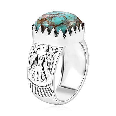 Artisan Crafted Blue Horizon Turquoise 7.15 ctw Native American Ring in Black Oxidized Sterling Silver (Size 10.0)