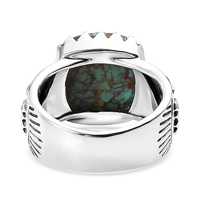 Artisan Crafted Blue Horizon Turquoise 7.15 ctw Native American Ring in Black Oxidized Sterling Silver (Size 10.0)
