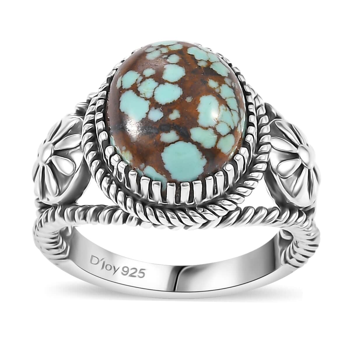 Artisan Crafted Blue Horizon Turquoise 4.20 ctw Floral Ring in Black Oxidized Sterling Silver (Size 10.0) image number 0