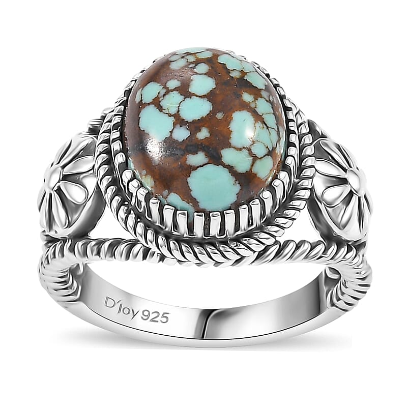 Artisan Crafted Blue Horizon Turquoise 4.20 ctw Floral Ring in Black Oxidized Sterling Silver (Size 10.0)