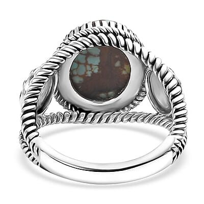 Artisan Crafted Blue Horizon Turquoise 4.20 ctw Floral Ring in Black Oxidized Sterling Silver (Size 10.0)