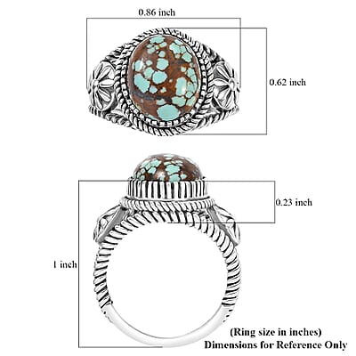 Artisan Crafted Blue Horizon Turquoise 4.20 ctw Floral Ring in Black Oxidized Sterling Silver (Size 10.0)