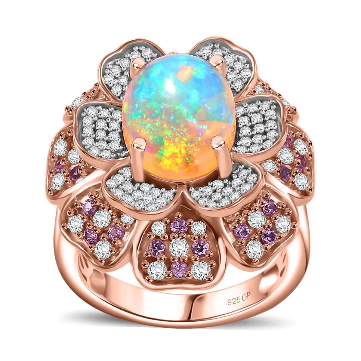 GP Premium Ethiopian Welo Opal, Multi Gemstone Ring in 18K Vermeil RG Over Sterling Silver (Size 7.0) 4.00 ctw image number 0