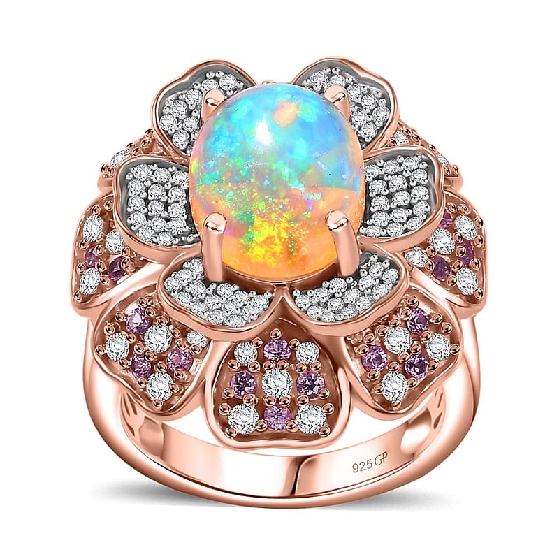 GP Italian Garden CollectionPremium Ethiopian Welo Opal and Multi Gemstone 4.00 ctw Ring in 18K Vermeil Rose Gold Over Sterling Silver (Size 10.0)