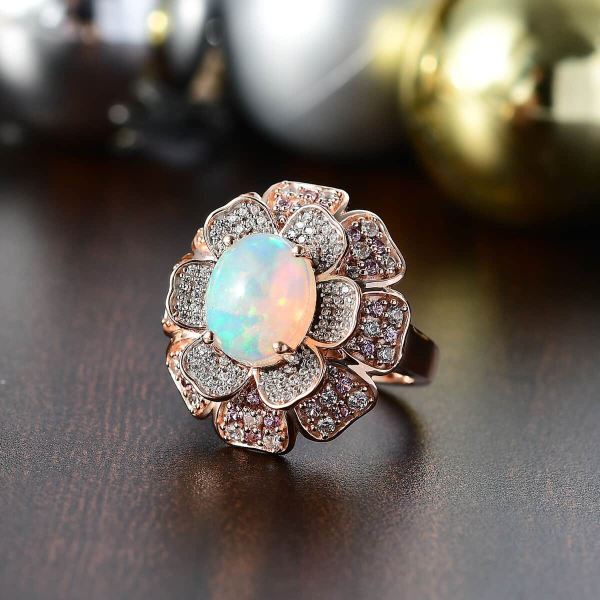 GP Italian Garden CollectionPremium Ethiopian Welo Opal and Multi Gemstone 4.00 ctw Ring in 18K Vermeil Rose Gold Over Sterling Silver (Size 10.0) image number 1