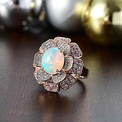 GP Italian Garden CollectionPremium Ethiopian Welo Opal and Multi Gemstone 4.00 ctw Ring in 18K Vermeil Rose Gold Over Sterling Silver (Size 10.0)