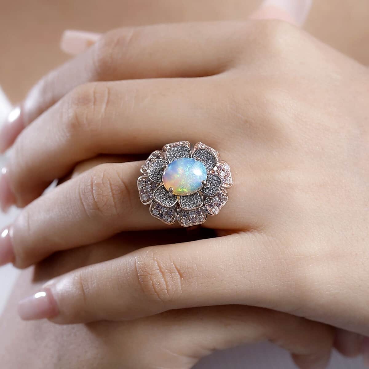 GP Italian Garden CollectionPremium Ethiopian Welo Opal and Multi Gemstone 4.00 ctw Ring in 18K Vermeil Rose Gold Over Sterling Silver (Size 10.0) image number 2