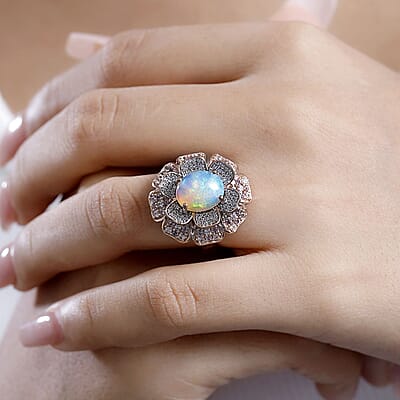 GP Italian Garden CollectionPremium Ethiopian Welo Opal and Multi Gemstone 4.00 ctw Ring in 18K Vermeil Rose Gold Over Sterling Silver (Size 10.0)
