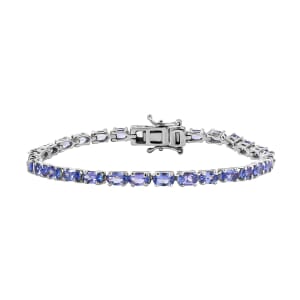 Tanzanite 5.60 ctw Tennis Bracelet in Rhodium Over Sterling Silver (6.50 In)