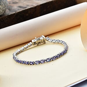 D'Joy Tanzanite 5.60 ctw Tennis Bracelet in Rhodium Over Sterling Silver (6.50 In)