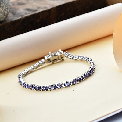 D'Joy Tanzanite 5.60 ctw Tennis Bracelet in Rhodium Over Sterling Silver (6.50 In)