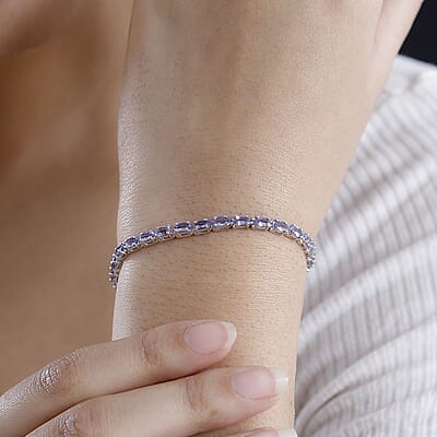 D'Joy Tanzanite 5.60 ctw Tennis Bracelet in Rhodium Over Sterling Silver (6.50 In)