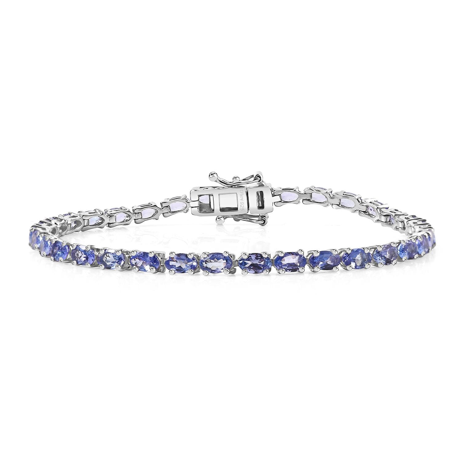 Tanzanite 6.15 ctw Tennis Bracelet in Rhodium Over Sterling Silver (7.25 In)