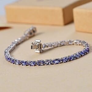 D'Joy Tanzanite 6.15 ctw Tennis Bracelet in Rhodium Over Sterling Silver (7.25 In)