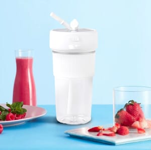 Portable and Rechargeable Juicer with Straw and Lid - White (Built-in 1200mAh Battery) (350 ml)