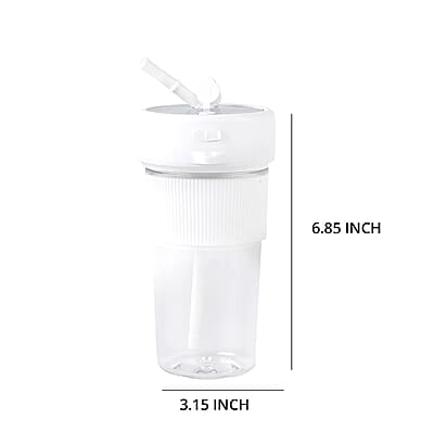 Portable and Rechargeable Juicer with Straw and Lid - White (Built-in 1200mAh Battery) (350 ml)