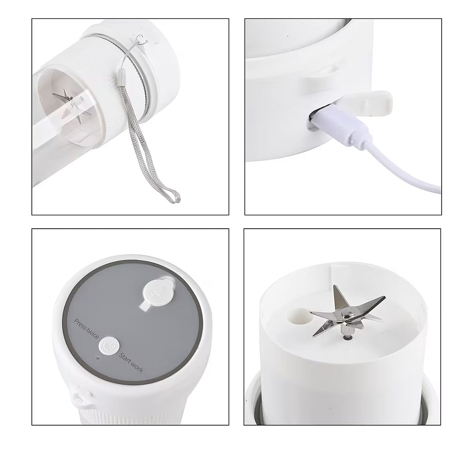 Portable and Rechargeable Juicer with Straw and Lid - White (Built-in 1200mAh Battery) (350 ml)
