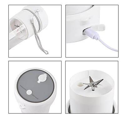 Portable and Rechargeable Juicer with Straw and Lid - White (Built-in 1200mAh Battery) (350 ml)