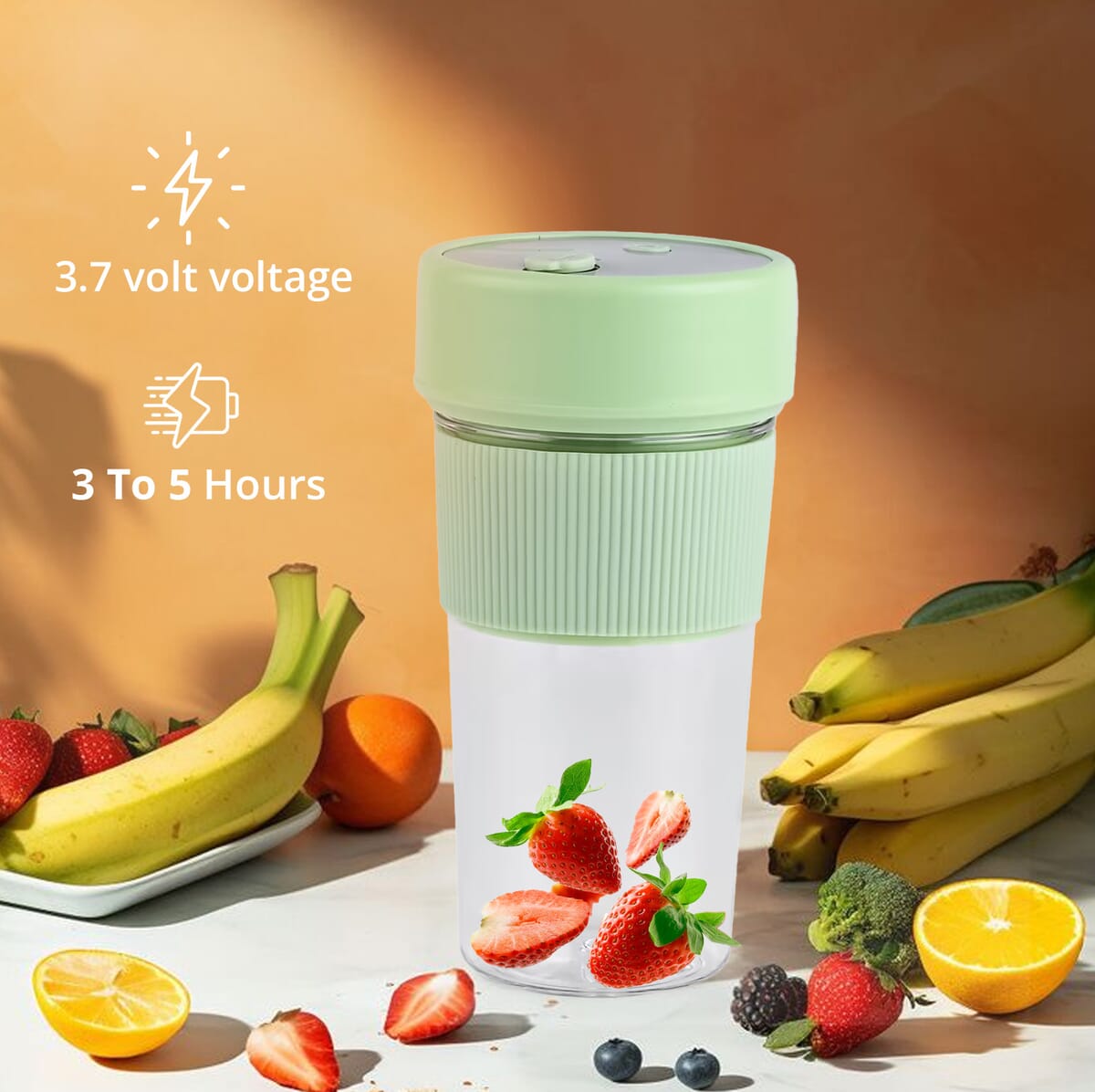 Portable and Rechargeable Juicer with Straw and Lid - Green (Built-in 1200mAh Battery) (350 ml) image number 2