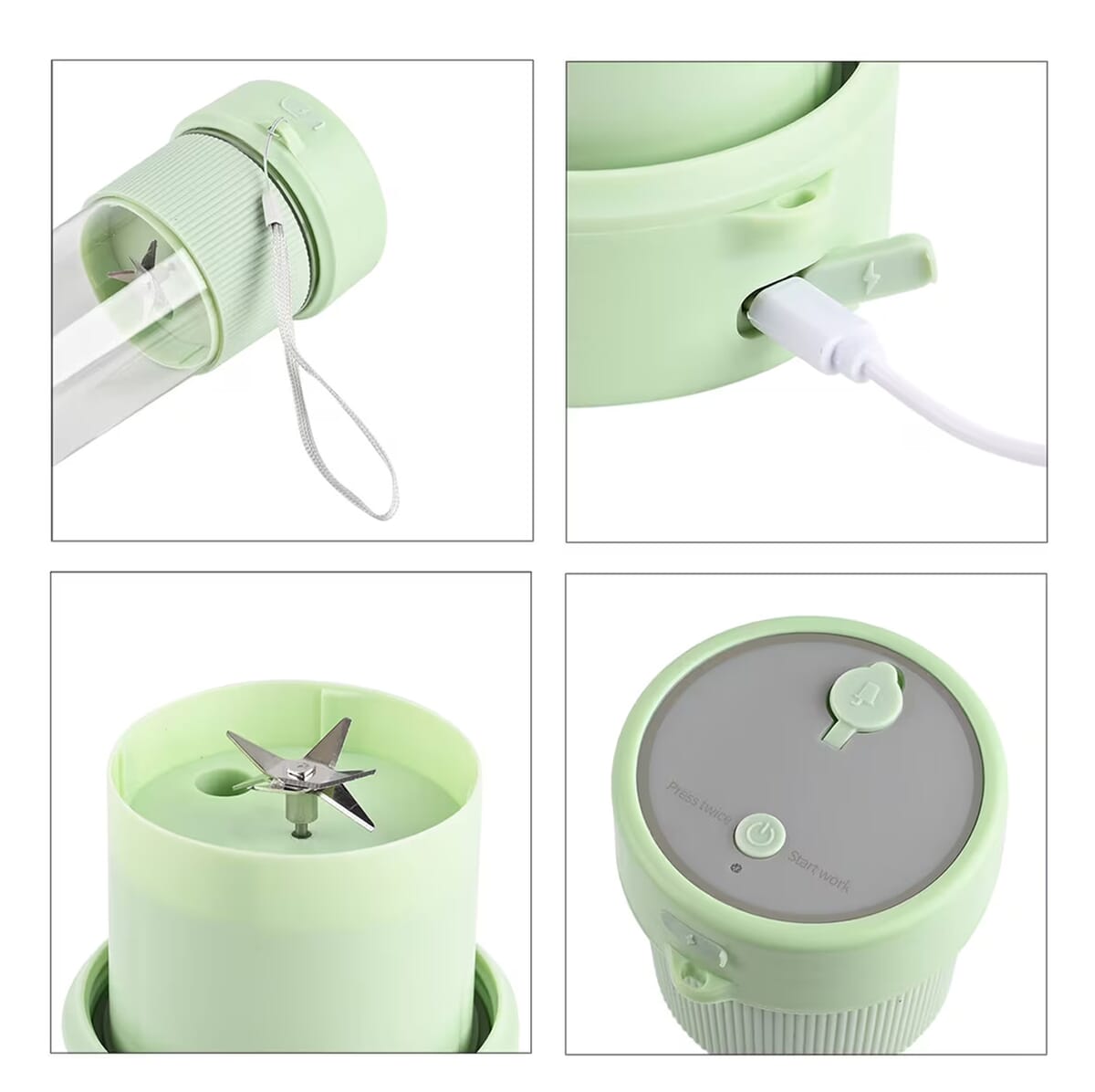 Portable and Rechargeable Juicer with Straw and Lid - Green (Built-in 1200mAh Battery) (350 ml) image number 5