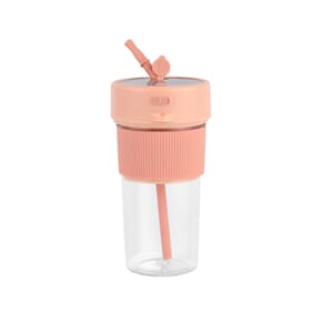 Portable and Rechargeable Juicer with Straw and Lid - Pink (Built-in 1200mAh Battery) (350 ml)