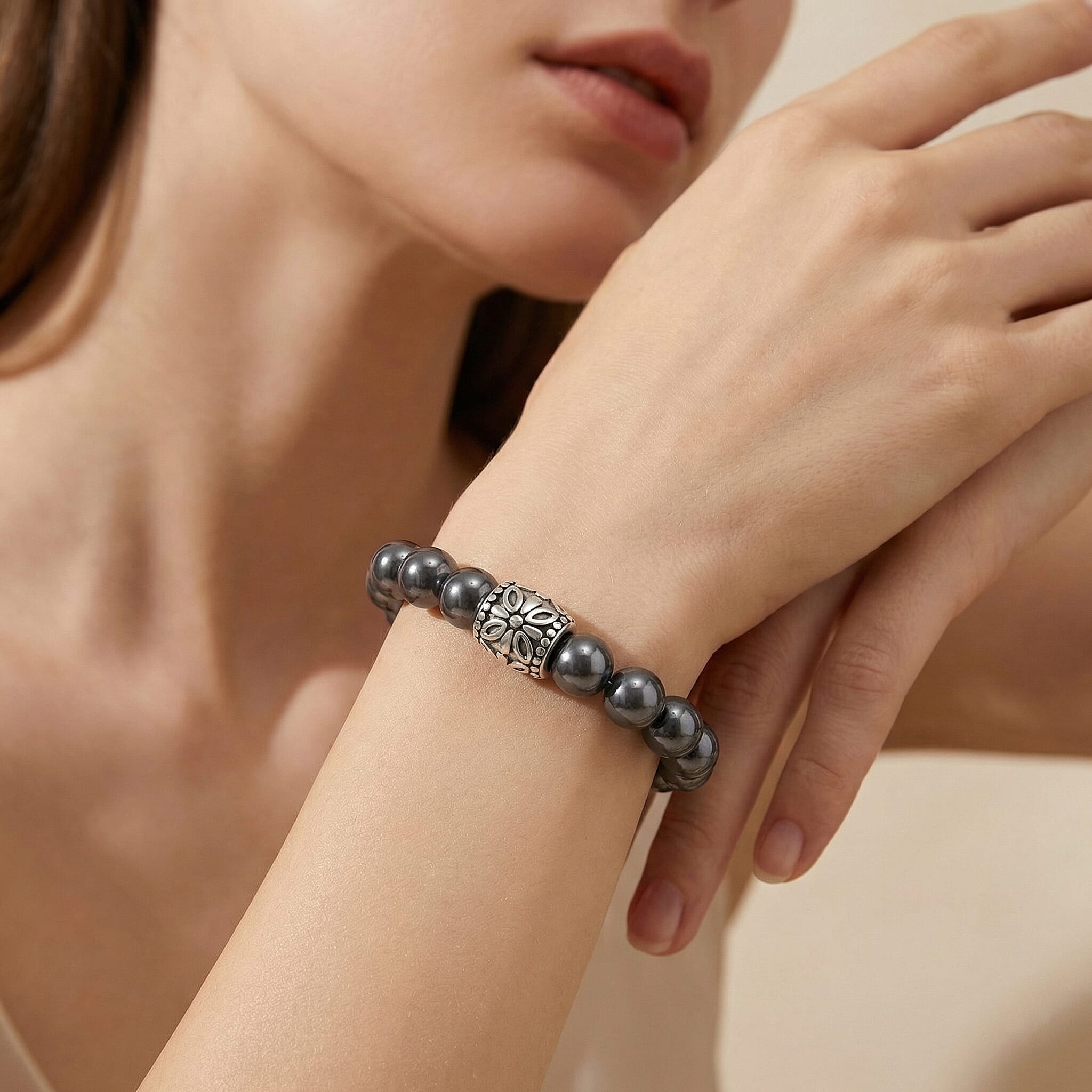 Terahertz 120.00 ctw Beaded Stretch Bracelet (Adjustable) in Stainless Steel