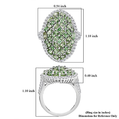 Tsavorite Garnet and White Zircon 4.50 ctw Bunch of Flower Ring in Rhodium Over Sterling Silver (Size 10.0)