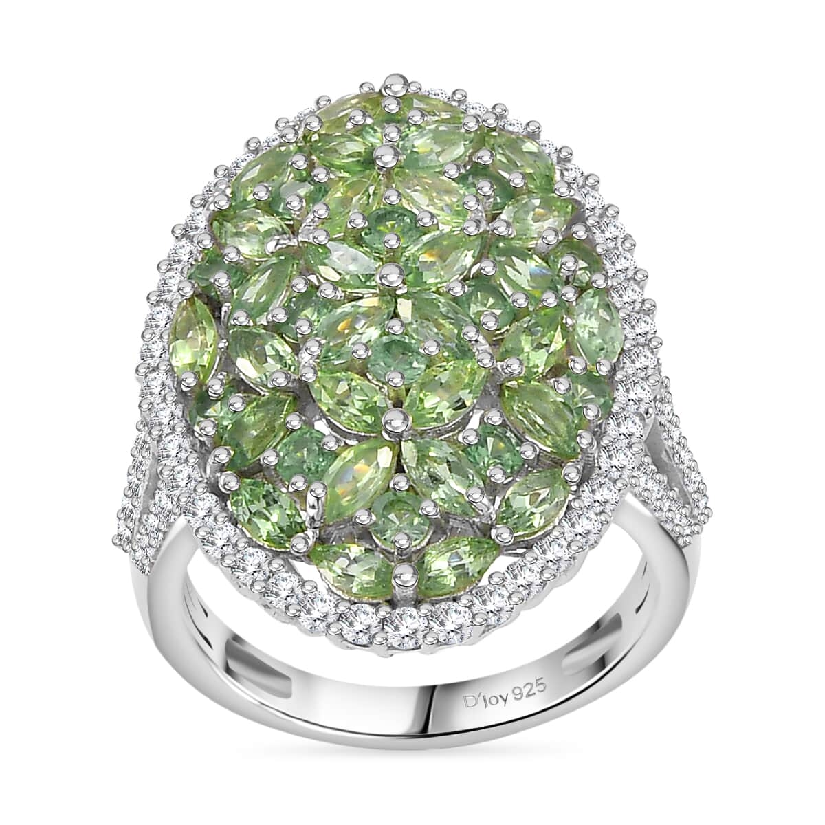 Doorbuster Tsavorite Garnet and White Zircon 4.50 ctw Bunch of Flower Ring in Rhodium Over Sterling Silver (Size 5.0) image number 0