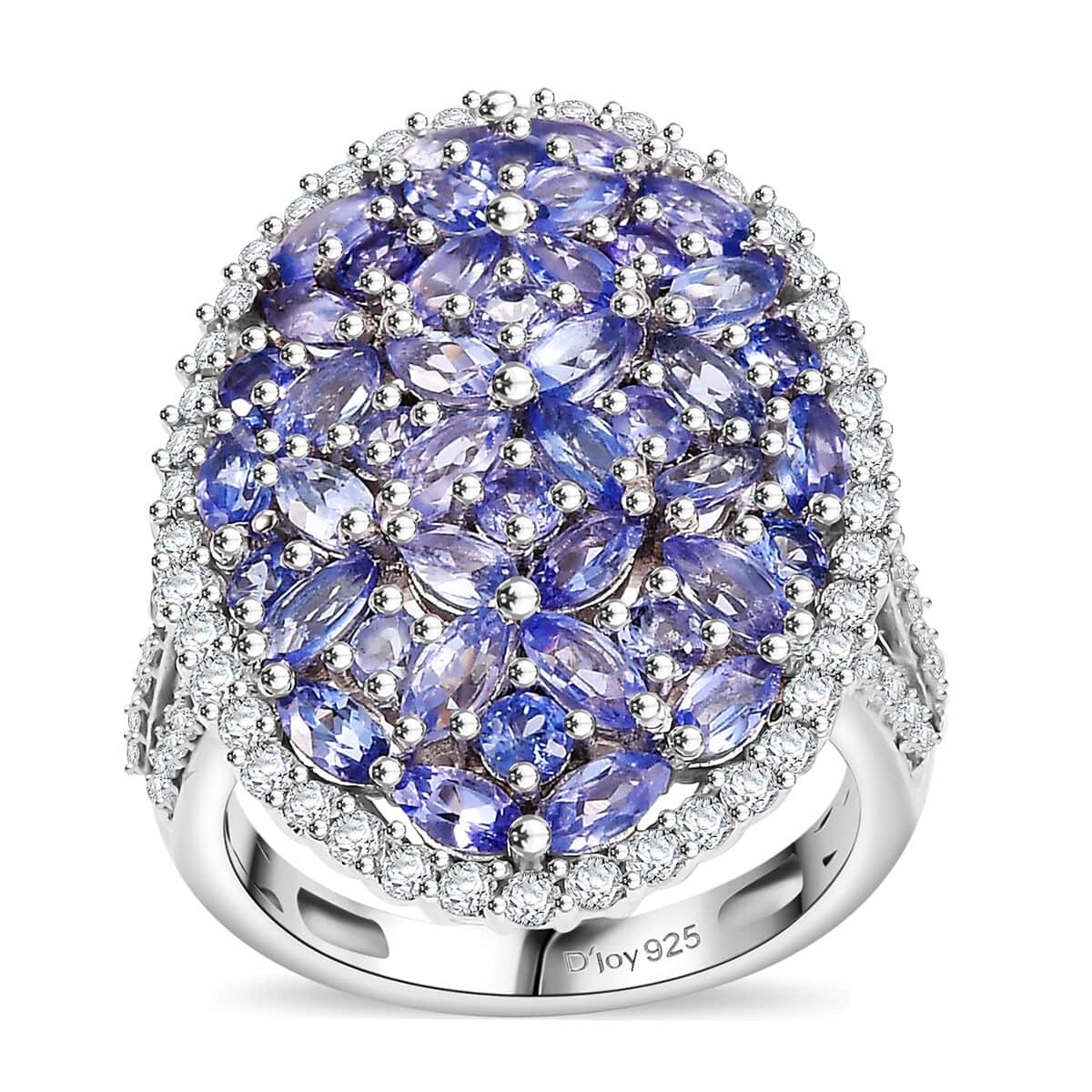 Doorbuster Tanzanite and White Zircon 4.80 ctw Bunch of Flower Ring in Rhodium Over Sterling Silver (Size 10.0) image number 0