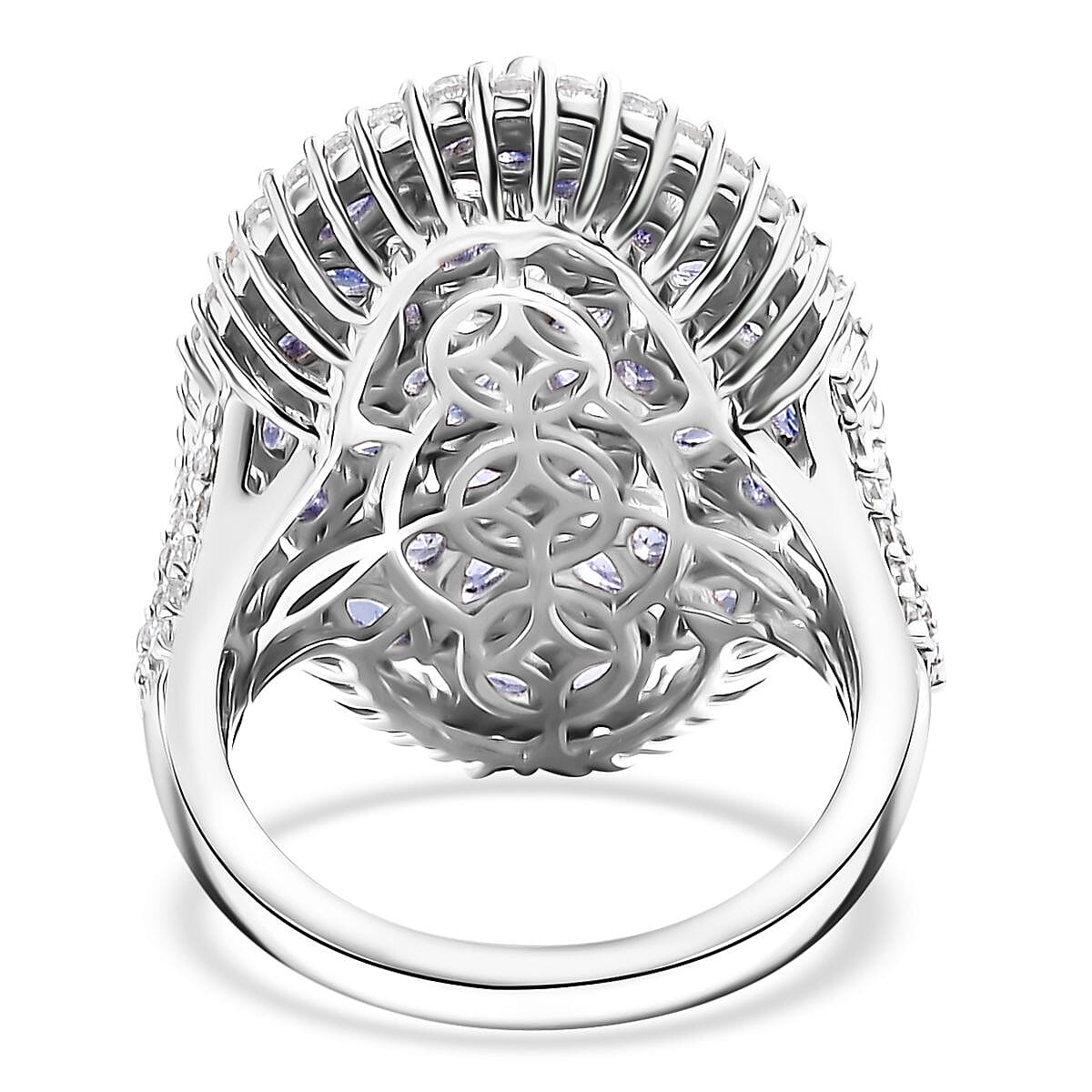 D'Joy Tanzanite and White Zircon 4.80 ctw Bunch of Flower Ring in Rhodium Over Sterling Silver (Size 5.0)