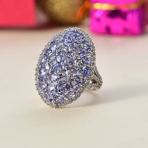 D'Joy Tanzanite and White Zircon 4.80 ctw Bunch of Flower Ring in Rhodium Over Sterling Silver (Size 6.0)