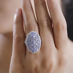 D'Joy Tanzanite and White Zircon 4.80 ctw Bunch of Flower Ring in Rhodium Over Sterling Silver (Size 6.0)