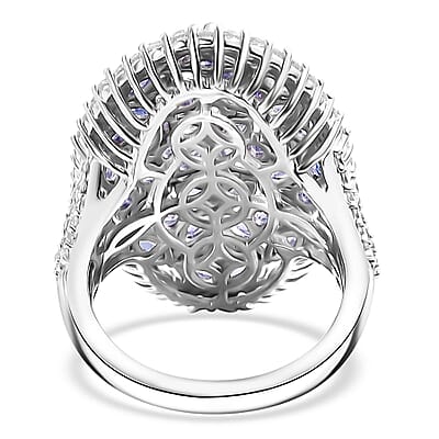 D'Joy Tanzanite and White Zircon 4.80 ctw Bunch of Flower Ring in Rhodium Over Sterling Silver (Size 6.0)