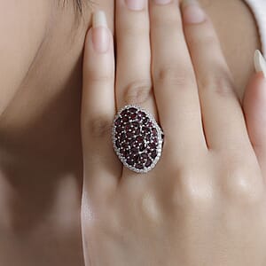 D'Joy Anthill Garnet and White Zircon 5.10 ctw Bunch of Flower Ring in Rhodium Over Sterling Silver (Size 5.0)