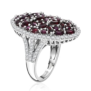 D'Joy Anthill Garnet and White Zircon 5.10 ctw Bunch of Flower Ring in Rhodium Over Sterling Silver (Size 5.0)